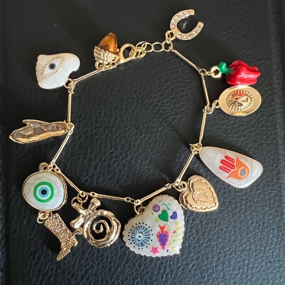 Jewelry - Gold Tone Charm Bracelet with Multicolor Accents